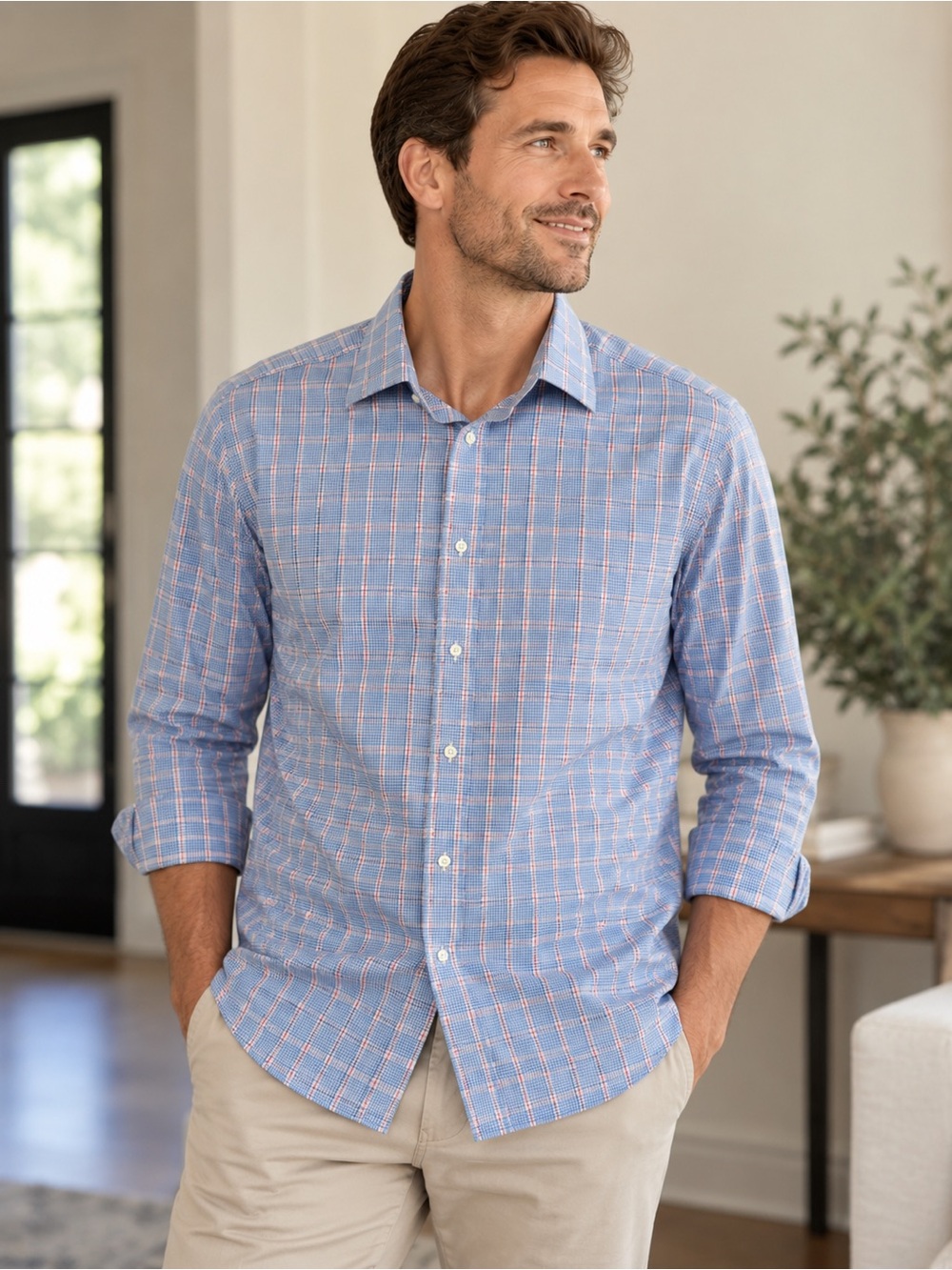 Charles Tyrwhitt Men’s 17/35 Blue Plaid Classic Fit Dress Shirt